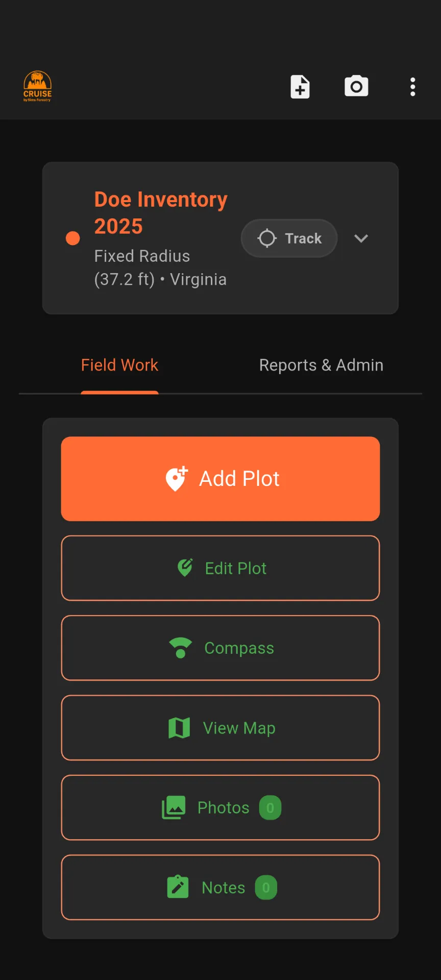 CRUISE Field Work menu showing plot options