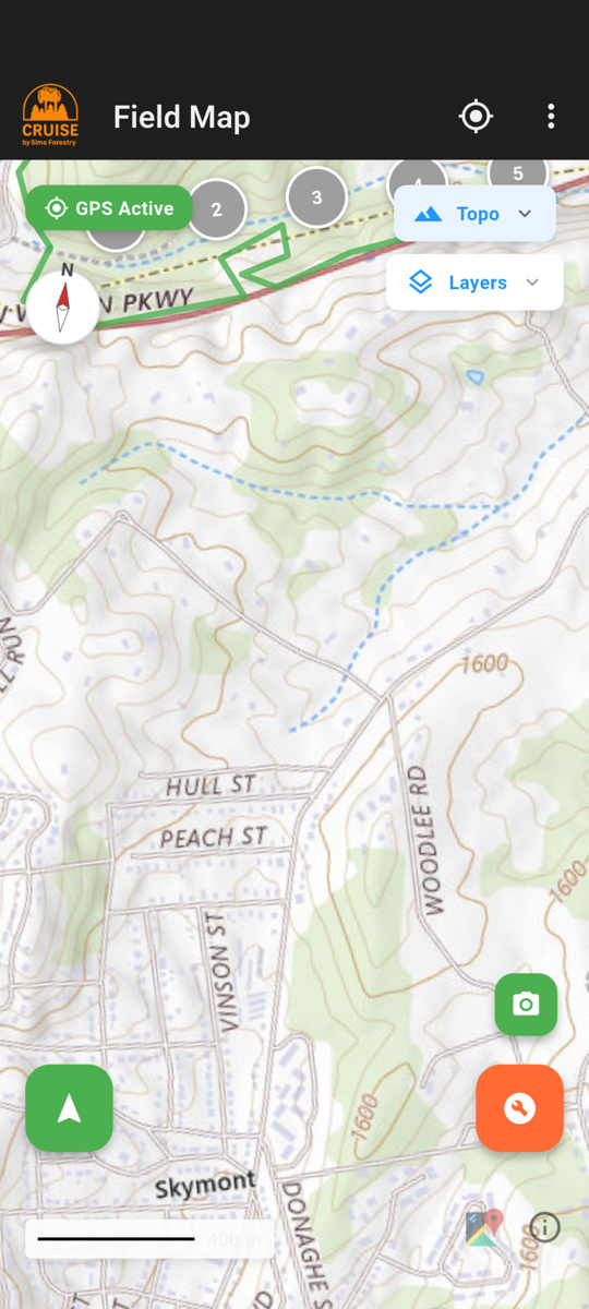 CRUISE Field Map with GPS navigation and topo layers